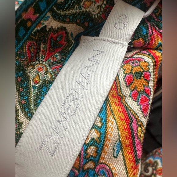 NWT ZIMMERMANN‎ size 0P 2P 2 petite Ottie Plunge paisley linen mini dress multi - Picture 7 of 9